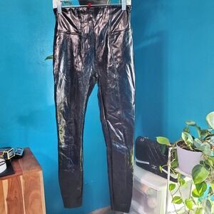 Spanx Faux Patent Leather Leggings Pull On Black Womens Shiny Size M